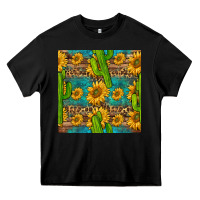 Black sunflower and cactus seamless pattern Heavy Core Tee - BundleAndBundleShop