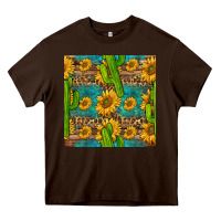 Chocolate Brown sunflower and cactus seamless pattern Heavy Core Tee - BundleAndBundleShop