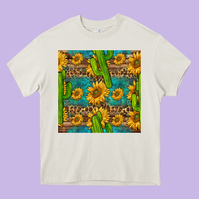 Sunflower And Cactus Seamless Pattern Heavy Core Tee Designed By Bundleandbundleshop