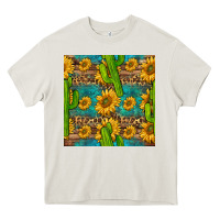 Cream sunflower and cactus seamless pattern Heavy Core Tee - BundleAndBundleShop
