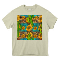 Mossy sunflower and cactus seamless pattern Heavy Core Tee - BundleAndBundleShop