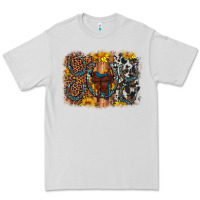Dove Grey saddle sunflower horseshoe cowhide leopard background Premium Tee - Artiststas