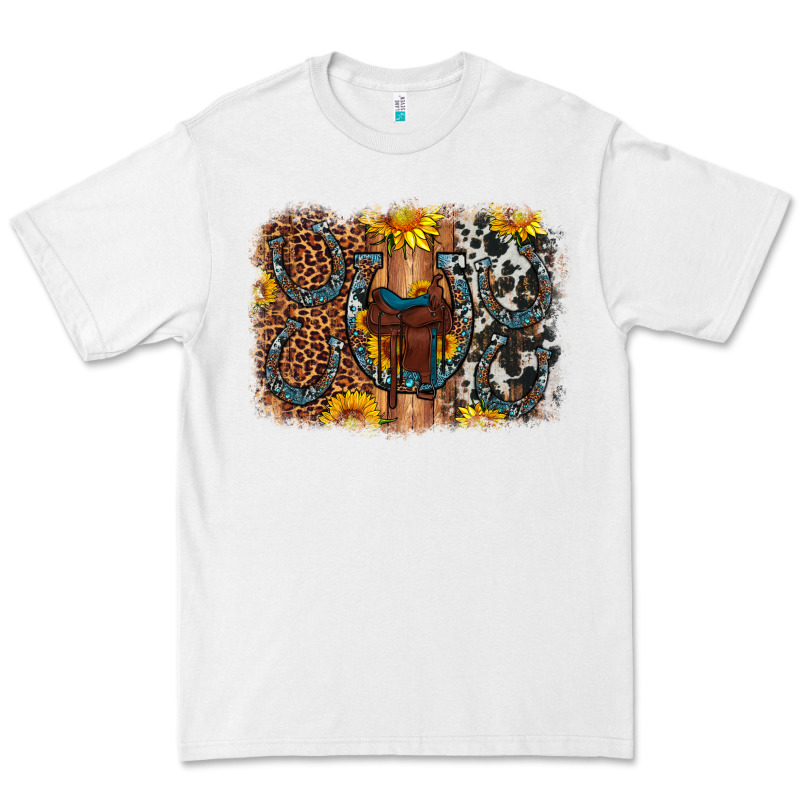 Saddle Sunflower Horseshoe Cowhide Leopard Background Premium Tee by Artiststas | Teevron