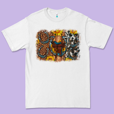 Saddle Sunflower Horseshoe Cowhide Leopard Background Premium Tee Designed By Artiststas
