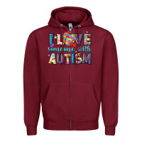 Burgundy I love someone with Autism Zipper Hoodie - NancyCooperArtShop