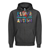 Charcoal Heather I love someone with Autism Zipper Hoodie - NancyCooperArtShop