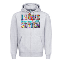Heather Grey I love someone with Autism Zipper Hoodie - NancyCooperArtShop
