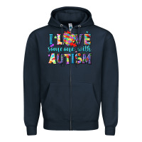 Navy I love someone with Autism Zipper Hoodie - NancyCooperArtShop