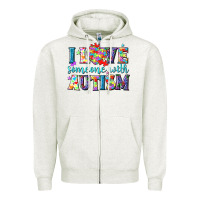 Oatmeal Heather I love someone with Autism Zipper Hoodie - NancyCooperArtShop