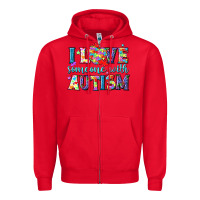 Red I love someone with Autism Zipper Hoodie - NancyCooperArtShop