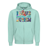 Seafoam I love someone with Autism Zipper Hoodie - NancyCooperArtShop