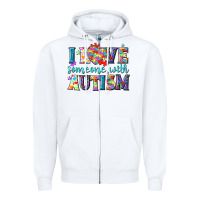 White I love someone with Autism Zipper Hoodie - NancyCooperArtShop