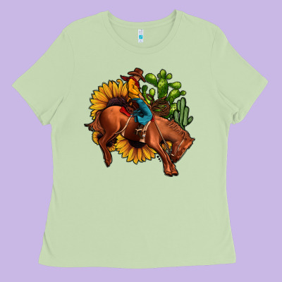 Rodeo Cowboy Sunflower Cactus Ladies Tee Designed By Jahusdesignshop