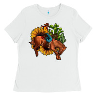 White rodeo cowboy sunflower cactus Ladies Tee - JahusDesignShop