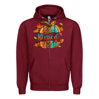 Burgundy Blessed pumpkin Zipper Hoodie - NancyCooperArtShop