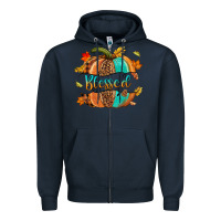 Navy Blessed pumpkin Zipper Hoodie - NancyCooperArtShop