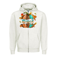 Oatmeal Heather Blessed pumpkin Zipper Hoodie - NancyCooperArtShop