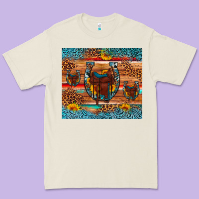 Saddle Horseshoe Leopard Sunflower Premium Tee Designed By Artiststas