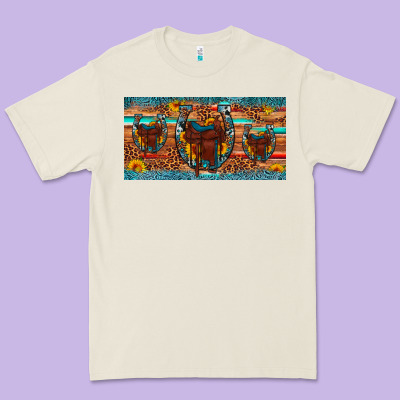 Saddle Horseshoe  Sunflower Leopard License Plate Premium Tee Designed By Artiststas