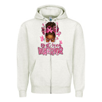 Oatmeal Heather brest cancer warrior afro messy bun Zipper Hoodie - texasbilliewilder