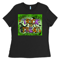 Black trick or treat tumbler Ladies Tee - BundleAndBundleShop