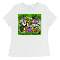 White trick or treat tumbler Ladies Tee - BundleAndBundleShop