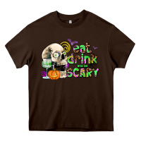 Chocolate Brown eat drınk and be scary Heavy Core Tee - AdoDesignShop