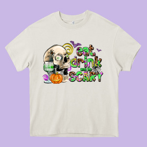 Eat Drınk And Be Scary Heavy Core Tee Designed By Adodesignshop
