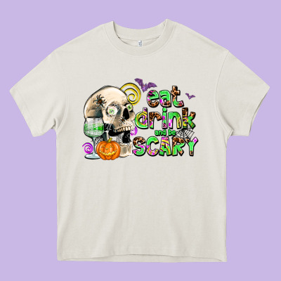 Eat Drınk And Be Scary Heavy Core Tee Designed By Adodesignshop