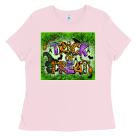 Bubblegum Pink trick or treat tumbler Ladies Tee - BundleAndBundleShop