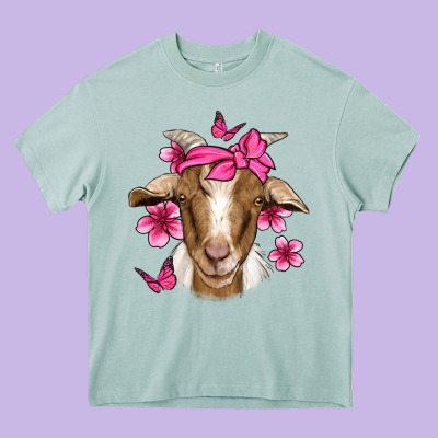 Pink Floral Bandana Goat Heavy Core Tee Designed By Jasminsmagicworld