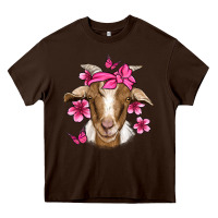 Chocolate Brown pink floral bandana goat Heavy Core Tee - Jasminsmagicworld