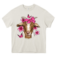 Cream pink floral bandana goat Heavy Core Tee - Jasminsmagicworld