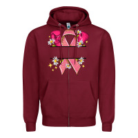 Burgundy Personalized Breast Cancer ribbon Zipper Hoodie - NancyCooperArtShop
