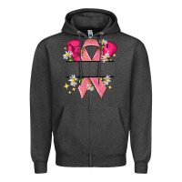 Charcoal Heather Personalized Breast Cancer ribbon Zipper Hoodie - NancyCooperArtShop