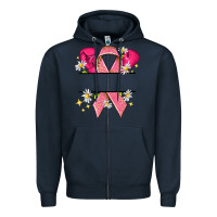 Navy Personalized Breast Cancer ribbon Zipper Hoodie - NancyCooperArtShop