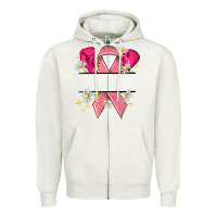 Oatmeal Heather Personalized Breast Cancer ribbon Zipper Hoodie - NancyCooperArtShop
