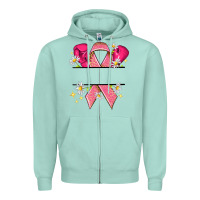 Seafoam Personalized Breast Cancer ribbon Zipper Hoodie - NancyCooperArtShop