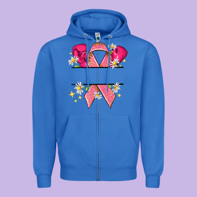 Personalized Breast Cancer Ribbon Zipper Hoodie Designed By Nancycooperartshop