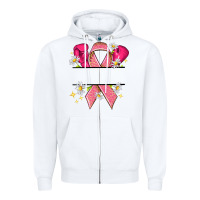 White Personalized Breast Cancer ribbon Zipper Hoodie - NancyCooperArtShop