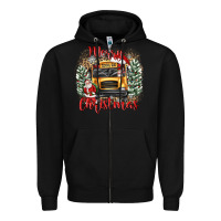 Black merry christmas school bus Zipper Hoodie - texasbilliewilder