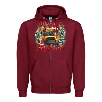 Burgundy merry christmas school bus Zipper Hoodie - texasbilliewilder