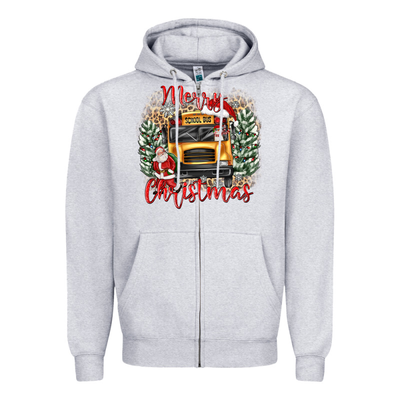 Merry Christmas School Bus Zipper Hoodie by texasbilliewilder | Teevron