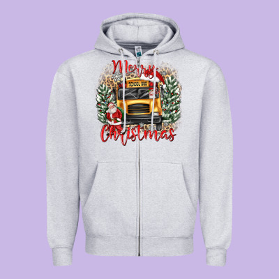 Merry Christmas School Bus Zipper Hoodie Designed By Texasbilliewilder