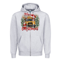 Heather Grey merry christmas school bus Zipper Hoodie - texasbilliewilder