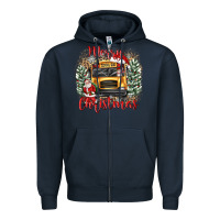 Navy merry christmas school bus Zipper Hoodie - texasbilliewilder