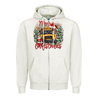 Oatmeal Heather merry christmas school bus Zipper Hoodie - texasbilliewilder