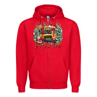 Red merry christmas school bus Zipper Hoodie - texasbilliewilder