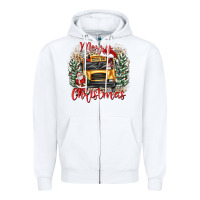 White merry christmas school bus Zipper Hoodie - texasbilliewilder