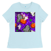 Baby Blue tombstone and ghosts seamless paternal Ladies Tee - BundleAndBundleShop